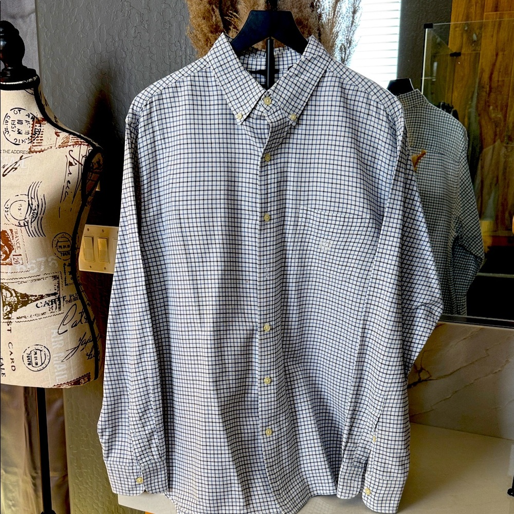 Chaps Black, blue and White Checkered Button Down Shirt